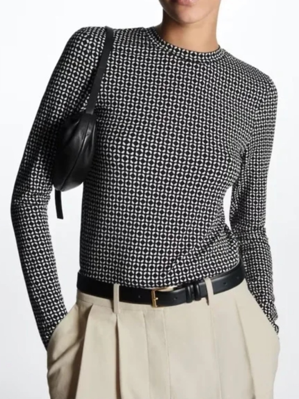 COS Black and White Geometric Long Sleeve Tee